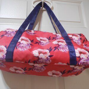 CUTE PINK FLORAL ZIPPER DUFFLE TOTE EXCERCISE TRAVEL BAG FRONT SLIP POCKET 👩